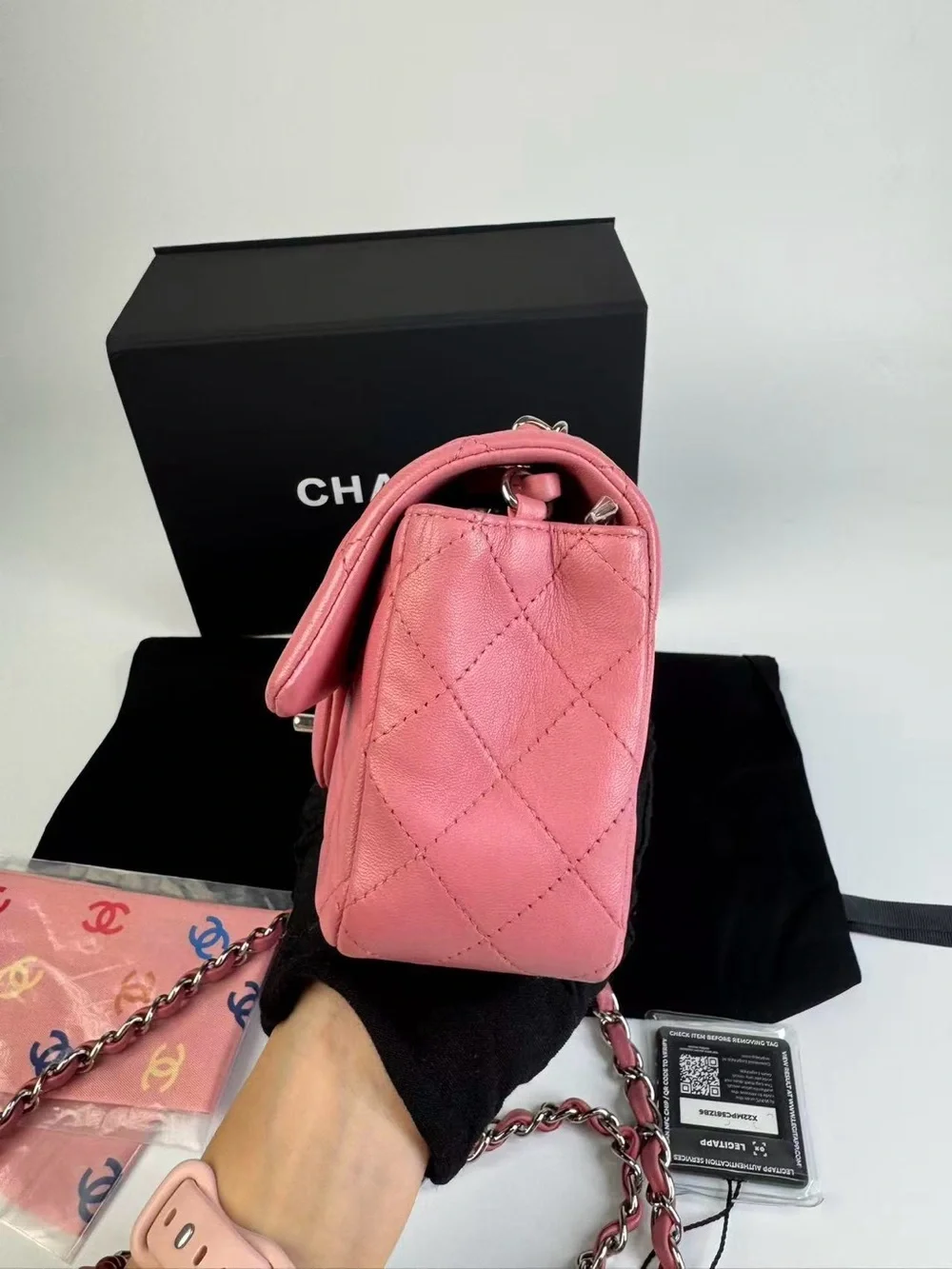 CHANEL Pink Quilted Lambskin Single Flap Shoulder Bag with Silver Chain